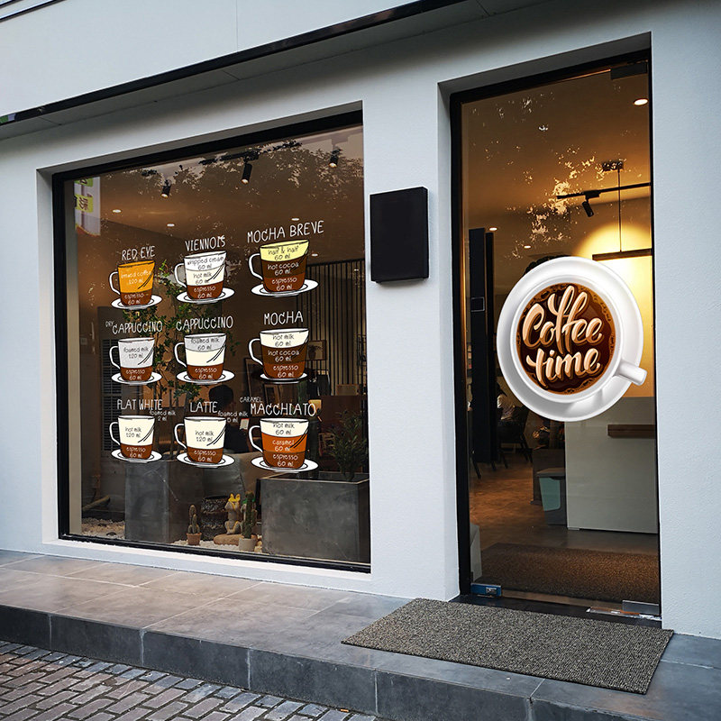 案啡店菜单玻璃杯纸创意咖啡馆橱窗装饰醒目咖啡贴图咖双面静电贴