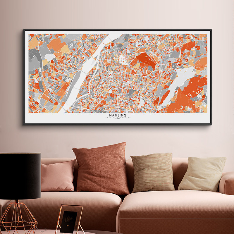 鳟鱼城市地图定制画壁版客厅墙横画壁饰画沙发背景墙挂画装饰装画