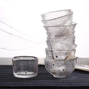 日式津轻初雪茶杯锤纹描金小杯子功夫茶杯单杯玻璃酒杯品茗杯茶具