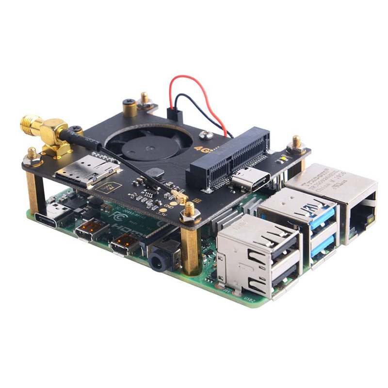 树莓派4B无线网络4G LTE模块通讯HAT Mini PCI-E扩展板带散热风扇