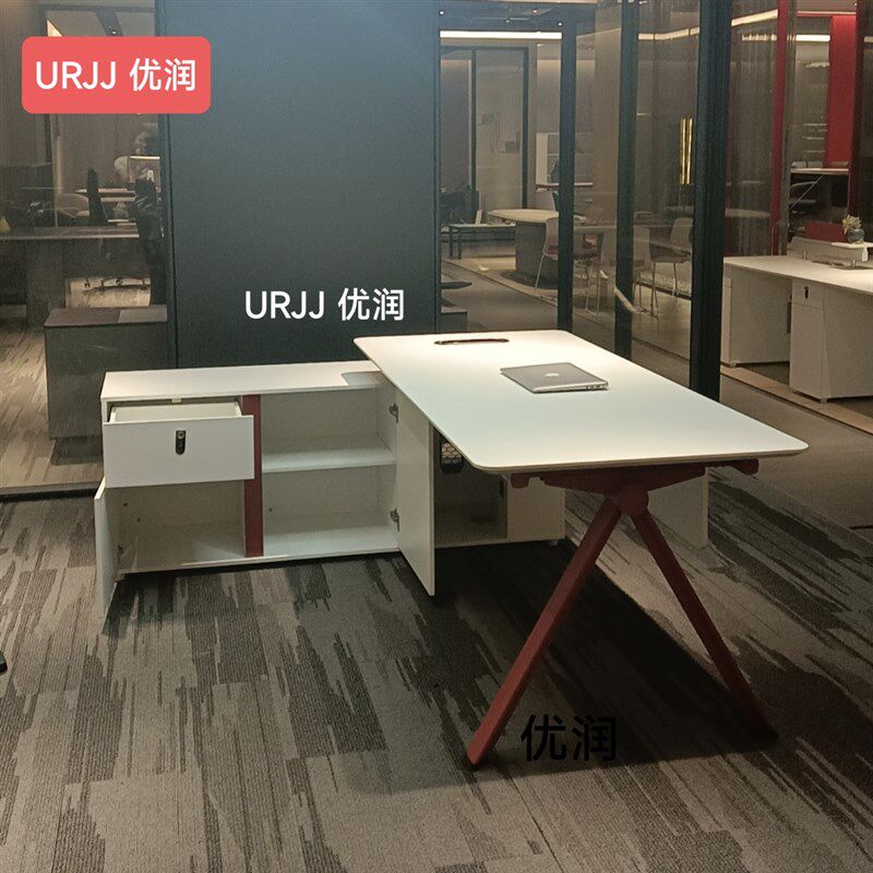 白色经理桌现在时尚办公家具红色脚架办公桌主管桌组合桌职员桌
