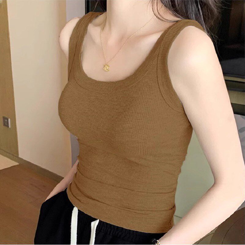 大码胖mm白色显瘦遮副乳宽肩吊带背心女外穿内搭修身弹力打底上衣