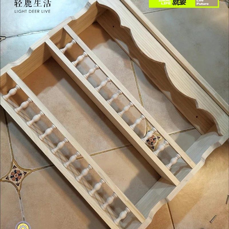 中古风实木网红壁式碗碟置物架咖啡店餐厅复古上墙收纳架陈列柜