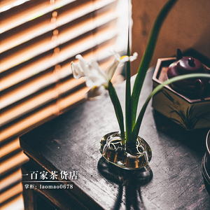 不二学古花器花小钱丨三铢璃 内孔为三钱古币鹅卵石造型玻璃花瓶
