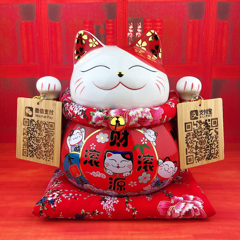 生意兴隆招财猫摆件二维码定制雕刻木牌 大创意商店铺开业送礼品