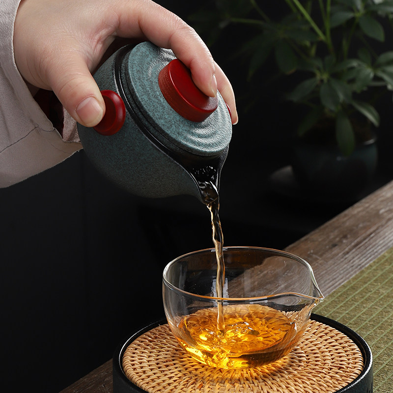 玻璃快客杯一壶四杯便携式旅行陶瓷功夫茶具套装家用简约户外茶壶