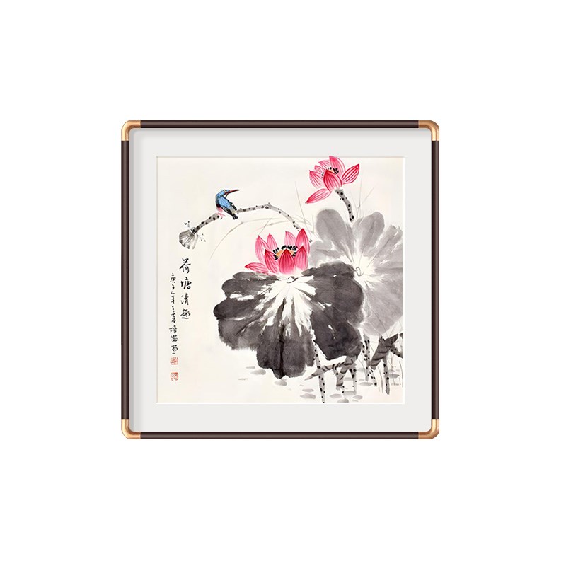 新中式玄关画装饰走廊过道水墨荷花挂画客厅茶室书房禅意莲花壁画