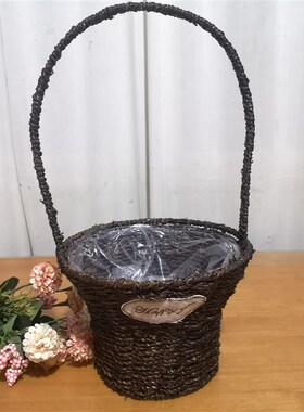 花篮藤编草编手提篮子编织花盆装饰花盆田园风摆件鲜花干花插花篮