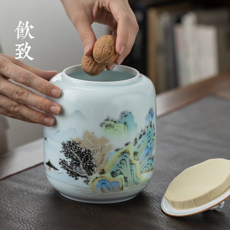 饮致国风陶瓷茶叶罐密封罐大号一斤装存茶罐子礼盒空罐普洱醒茶罐