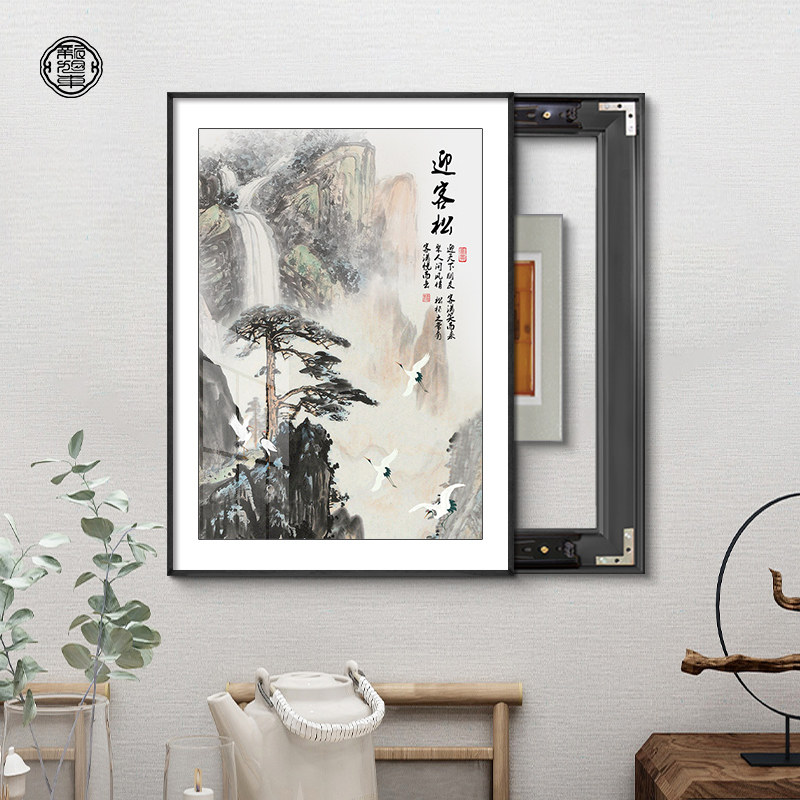 竖版电表箱装饰画新中式风格遮挡配电箱电闸盒推拉餐厅挂画定制
