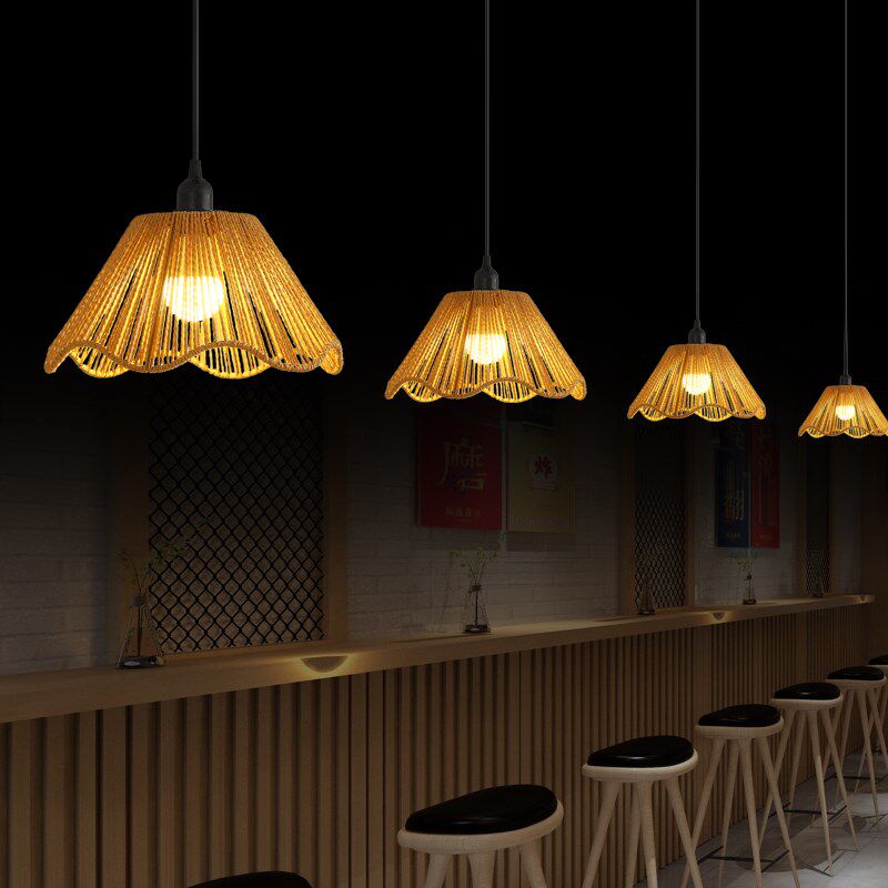 侘寂风日式麻绳吊灯复古仿古中式民宿酒店餐厅吧台火锅店灯笼灯罩