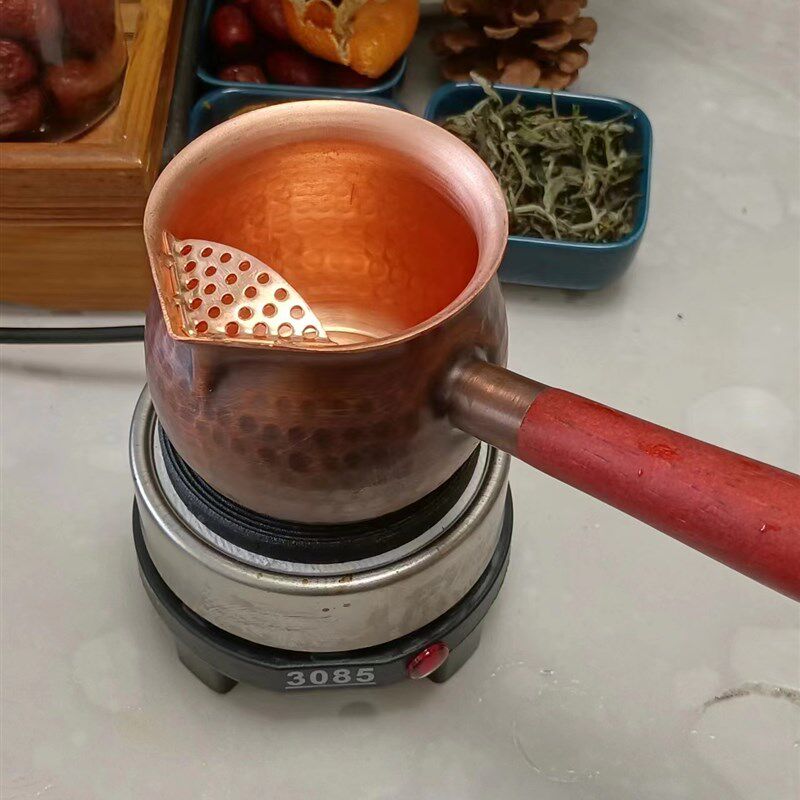网红罐罐茶煮茶器发热盘炉有开关带纯铜煮茶罐有过滤网铜茶罐整套