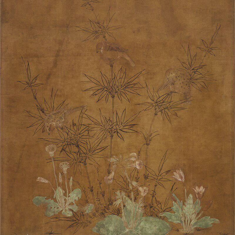 辽 佚名 竹雀双兔图 绢本  古代书画微喷覆制画装饰画欣赏挂画
