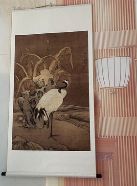 明吕纪蕉岩鹤立图国画仙鹤祝寿装饰微喷复制临摹画心院体工笔画稿