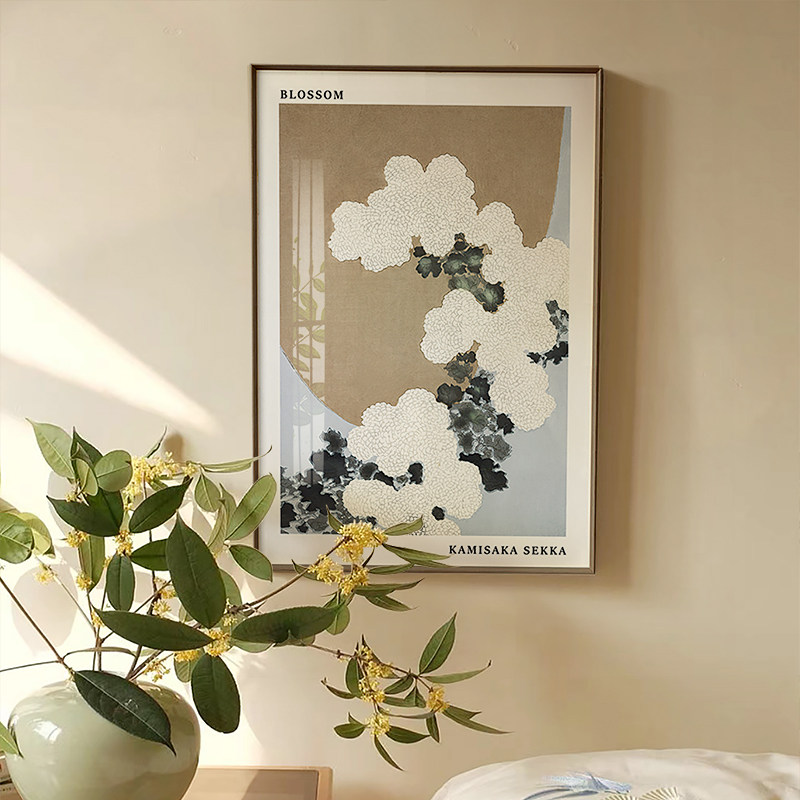 日式原木风书房壁画新中式餐厅装饰画酒店民宿挂画桌面摆画高级感