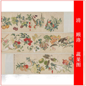 清顾洛蔬果图卷花卉工笔画花果画长卷国画艺术微喷复制摹临装饰画