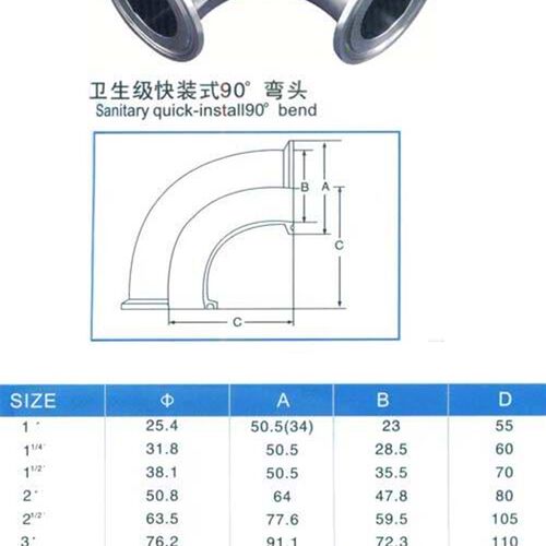 304不锈钢快装卡箍式90度快装弯头 卫生级快速连接内外镜面抛光
