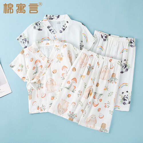 宝宝短袖短裤竹棉婴儿夏季薄款套装家居服分体空调服男女儿童睡衣