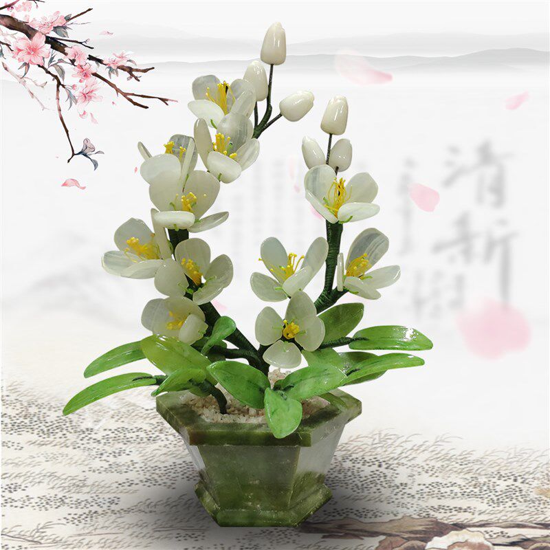 天然玉石景泰蓝工艺品玉器盆景兰花玄关酒柜客厅创意盆栽摆件