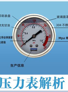 家用净水器压力表Y10Y16商用纯水机10 16公斤不锈钢面板油压表