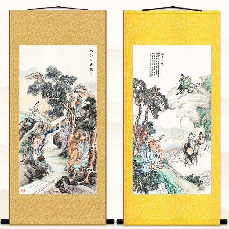 八仙过海祝寿图画像 琼台仙踪图神仙画 绢布卷轴挂画装饰画可定制