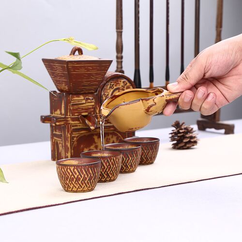 窑变五谷丰登懒人冲茶器茶复古黄色半自动泡茶壶茶壶盖子配件