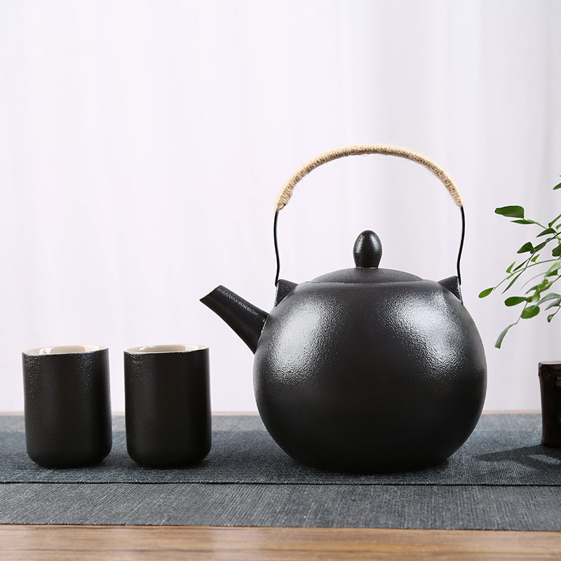 陶瓷大茶壶耐高温粗陶泡茶壶家用提梁壶餐厅饭店茶水壶凉水壶