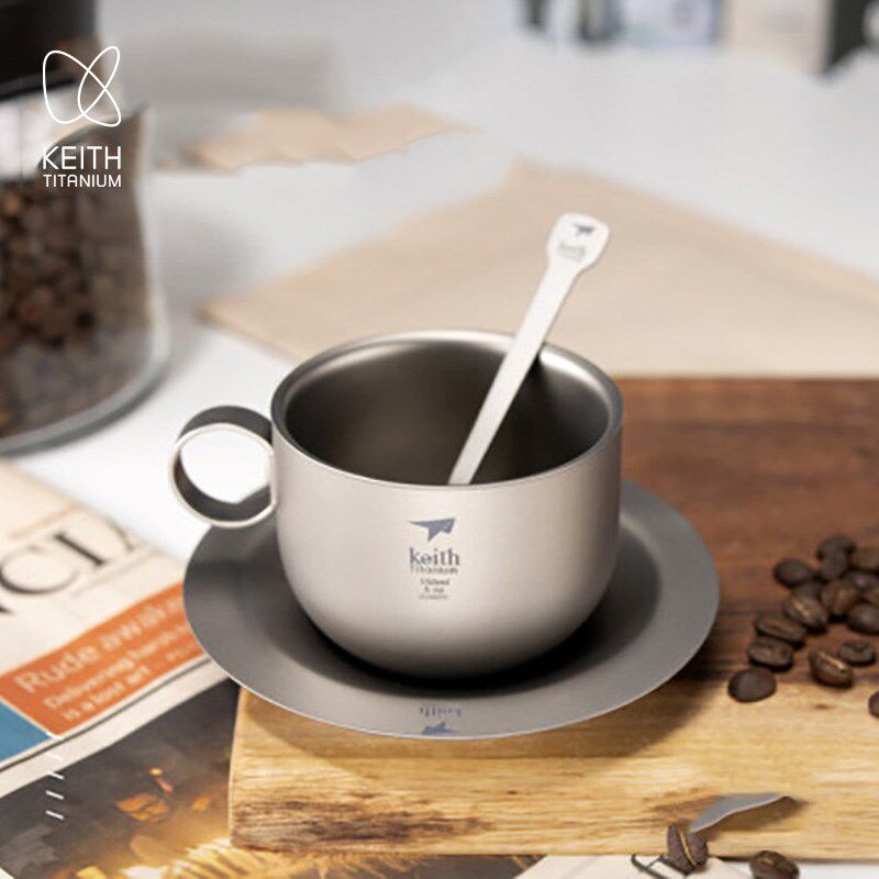 KEI咖H铠斯纯钛咖啡杯钛杯子钛盘子钛调羹勺办公质啡器具轻T耐用