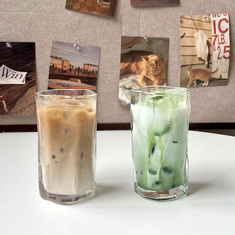 ins风家用不规则扭扭杯冰美式拿铁咖啡杯玻璃杯夏天果汁杯冷饮杯