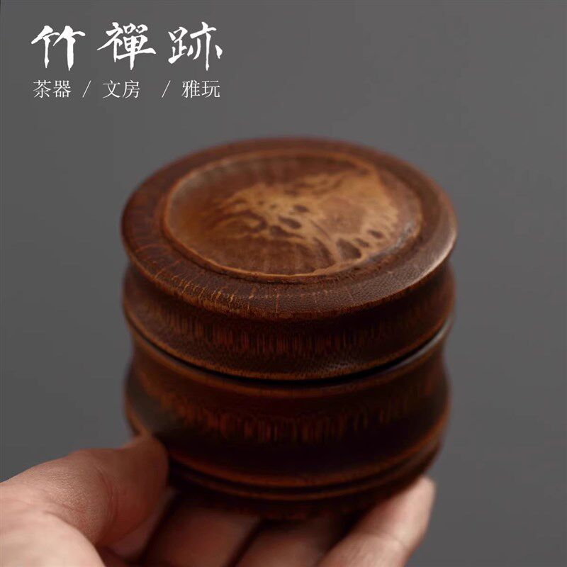 竹禅迹竹节茶叶罐 纯银小号迷你可携式香粉罐茶粉罐文玩茶道用具