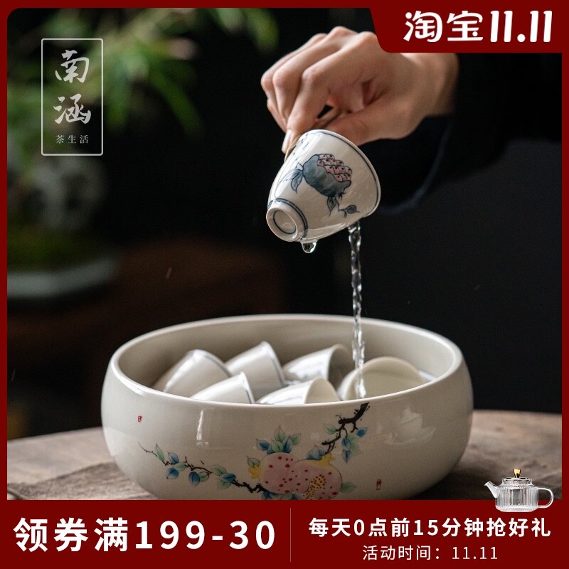 陶瓷茶洗大号水盂草木灰禅意笔洗功夫茶具配件高档建水复古茶渣桶