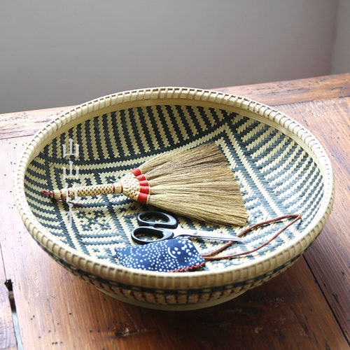 竹编收纳筐高端精品针线点心竹匾篮子手工艺收藏工艺品 山山竹木