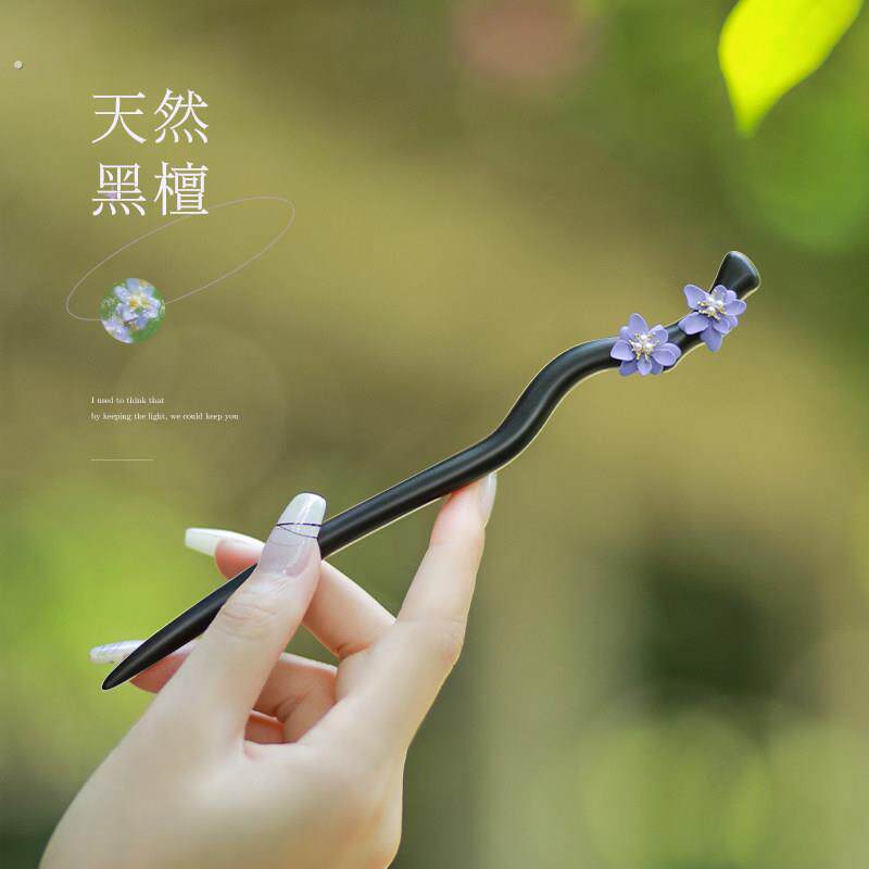黑檀木发簪新中式古风日常盘发木质簪子高级感发钗木簪简约送女友