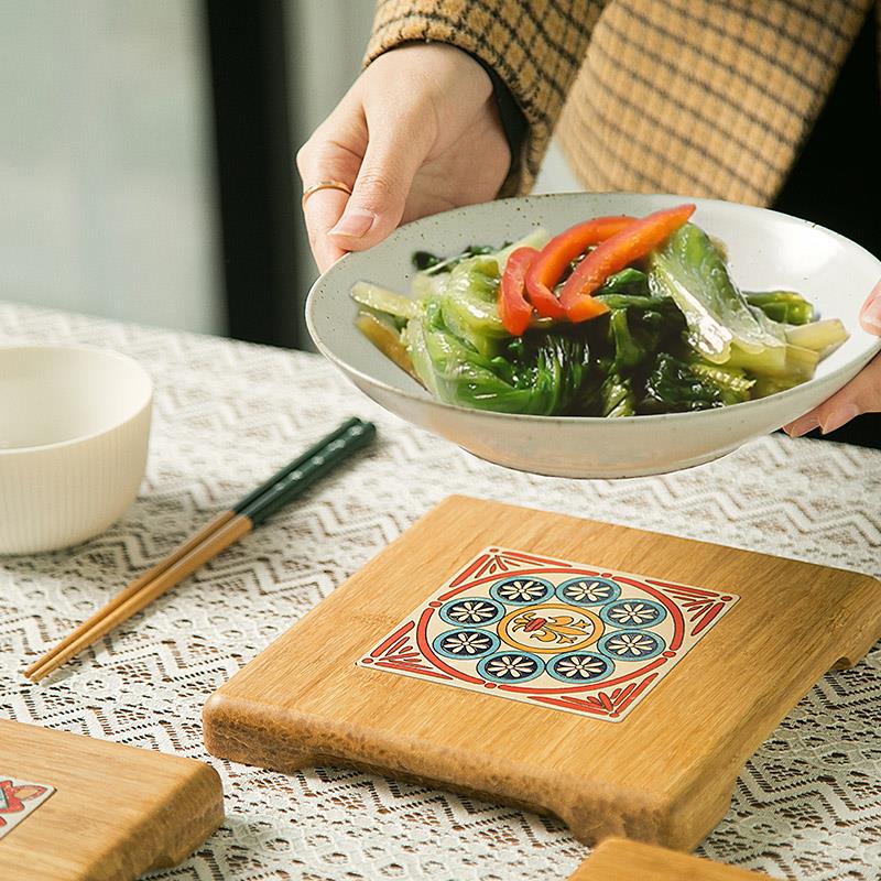 一条北欧古风餐垫复古花砖防烫锅垫创意隔热垫耐热陶瓷盘子餐具垫