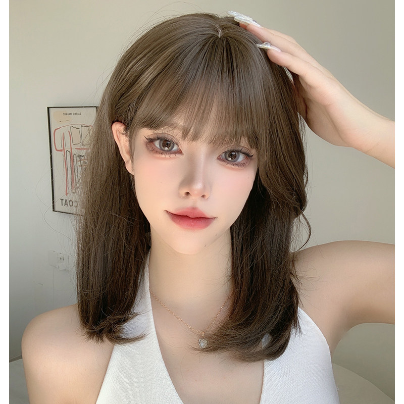 假发女中长发 自然全头套式短发锁骨发网红时尚圆脸内扣发型可扎
