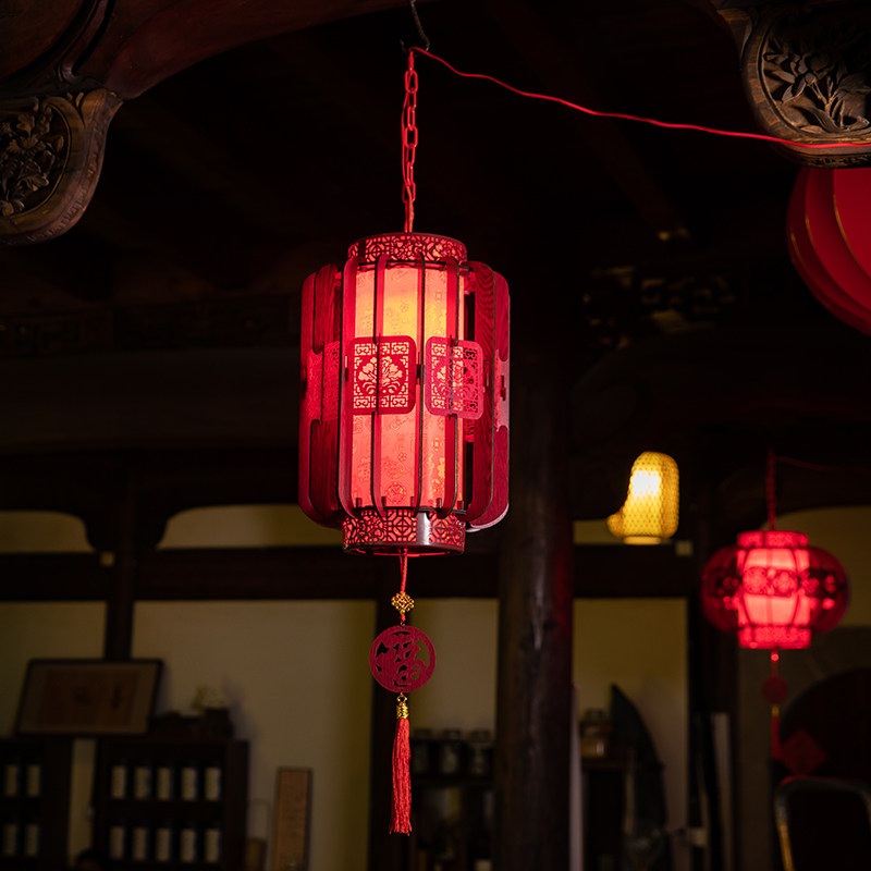 新年装饰灯笼大门口发光旋转走马灯阳台吊灯复古风酒店院diy宫灯