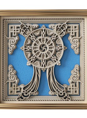 梯木叠雕新中式禅意桌面摆件八吉祥密宗八宝客厅玄关台软装工艺品