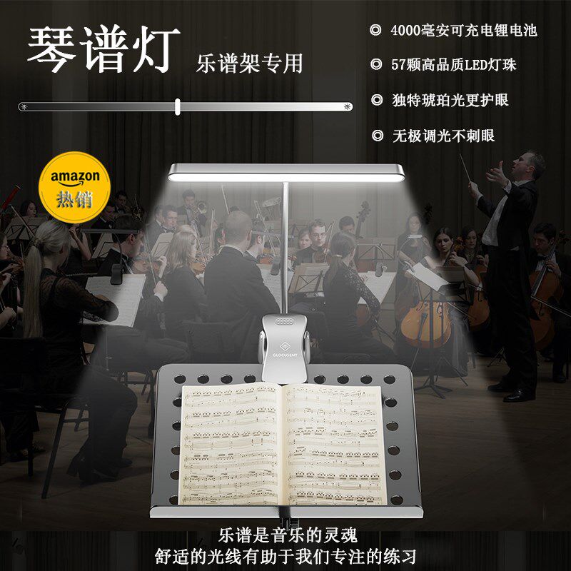 护眼琴谱灯钢琴小提琴乐普练习演出照明台灯可充电LED音乐支架灯