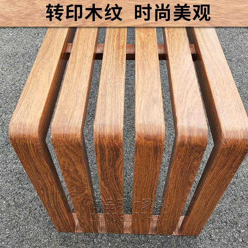 仿实木公园长椅 户外防腐铁艺长凳 庭院木纹转印座椅