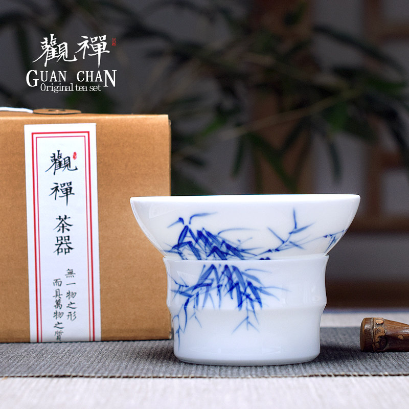 景德镇手绘青花瓷茶漏斗茶隔茶滤陶瓷功夫茶具配件泡茶过滤分离器