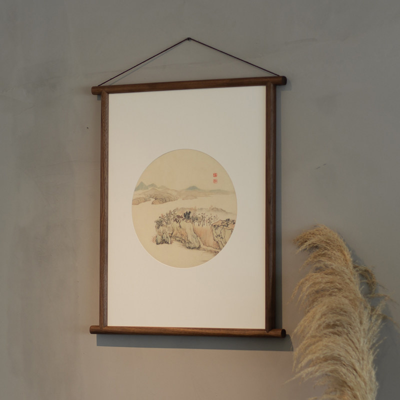 禅意新中式画黑胡桃木装饰画相框挂轴实木画框玄关客厅墙壁挂画