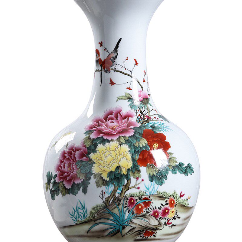 038景德镇陶瓷器粉彩牡丹花瓶花开富贵赏瓶 客厅家居工艺品摆件