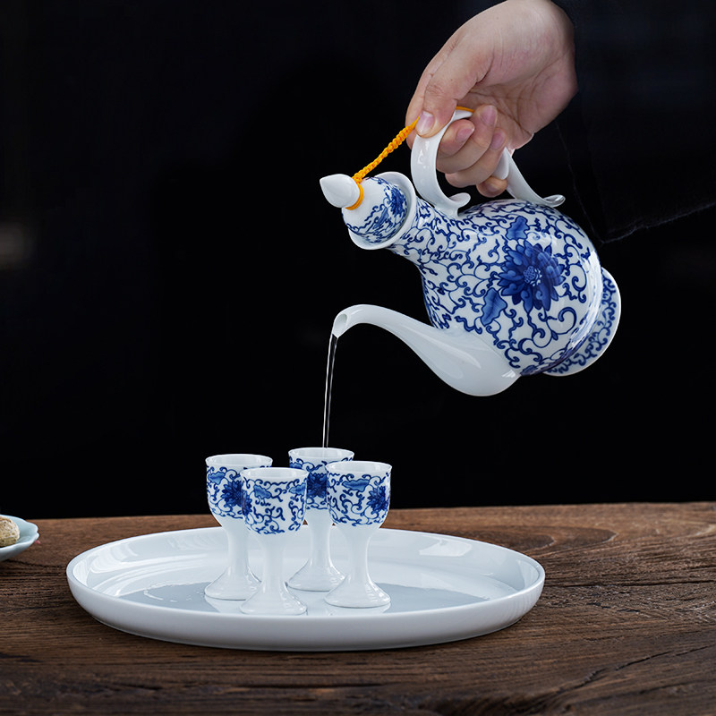 陶瓷酒壶古风家用白酒杯套装复古中式仿古分酒器青花老式白酒酒具