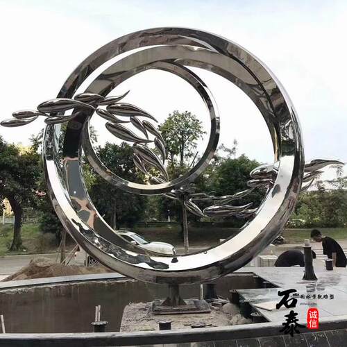 不锈钢圆环雕塑金属艺术镂空发光圆盘圆形装饰广场售楼部景观小品