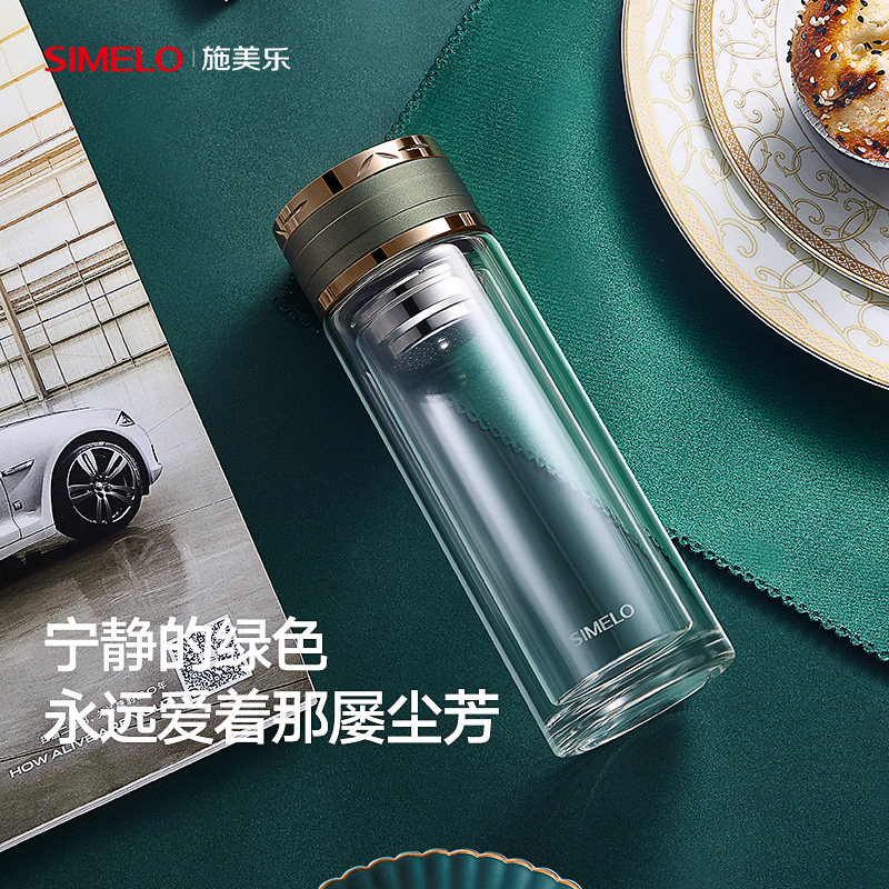 锦上玻璃杯家用男士高档双层隔热防摔透明玻璃水杯茶杯泡茶杯杯子