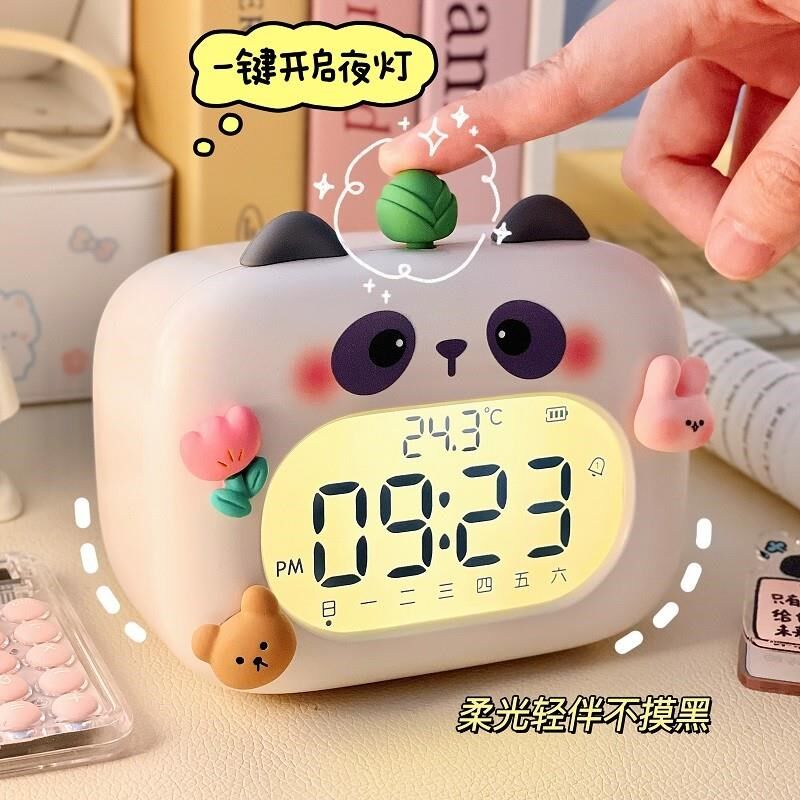 可爱小猪闹钟迷你时钟台式电子钟夜灯大音量闹铃学生叫醒神器摆件