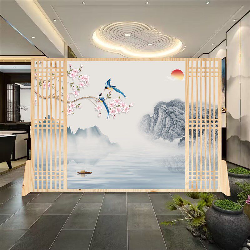定制新中式中国风原木屏风隔断酒店办公室客厅卧室玄关移动折叠屏