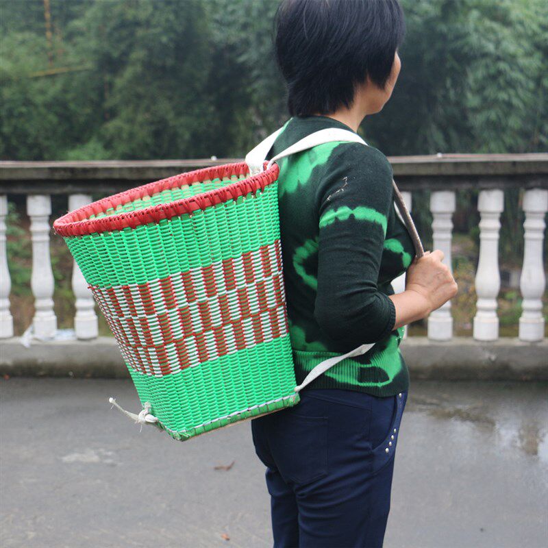 圆形背篓竹编混编彩色背篓背篼家用塑料背框收纳框舞蹈大号采蘑菇