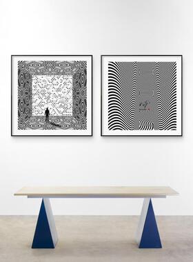 侘寂风小众艺术抽象几何线条装饰画客厅玄关卧室床头挂画定制画芯