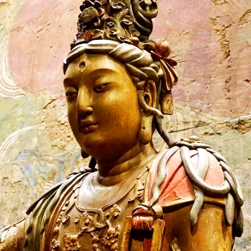 水月观音佛像定制大型黄铜观音雕塑菩萨铜像玻璃钢彩绘雕塑厂家